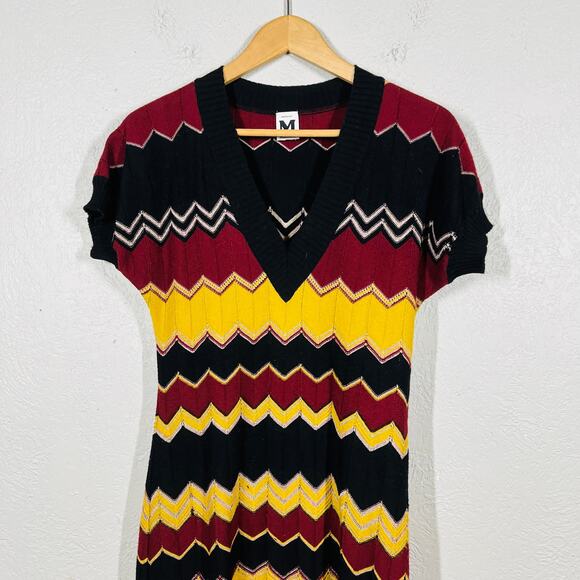 Vintage Y2K Missoni Knit V Neck Sweater Dress Casual Zig Zag Cap Slv DIY - 6 - Picture 2 of 7